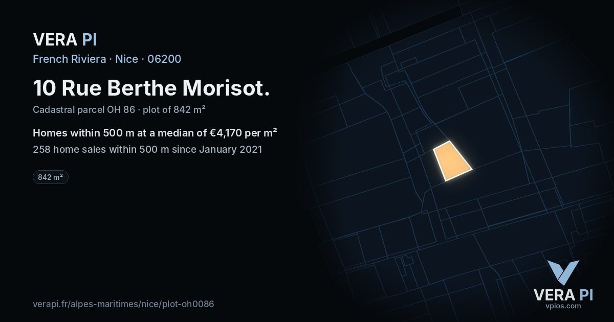 10 Rue Berthe Morisot, Nice at night – the plot lit, the parcels around coloured by the prices near them