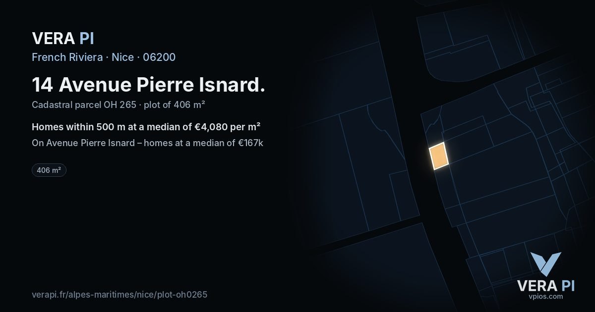14 Avenue Pierre Isnard, Nice at night – the plot lit, the parcels around coloured by the prices near them
