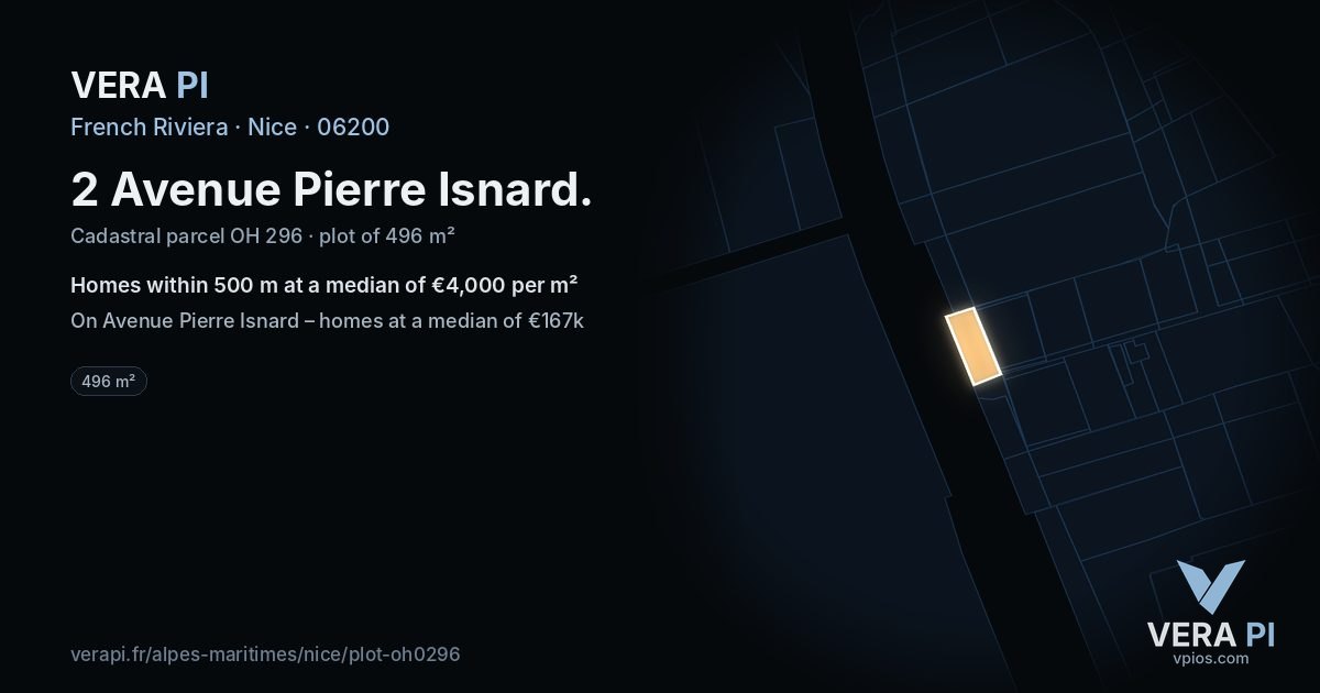 2 Avenue Pierre Isnard, Nice at night – the plot lit, the parcels around coloured by the prices near them