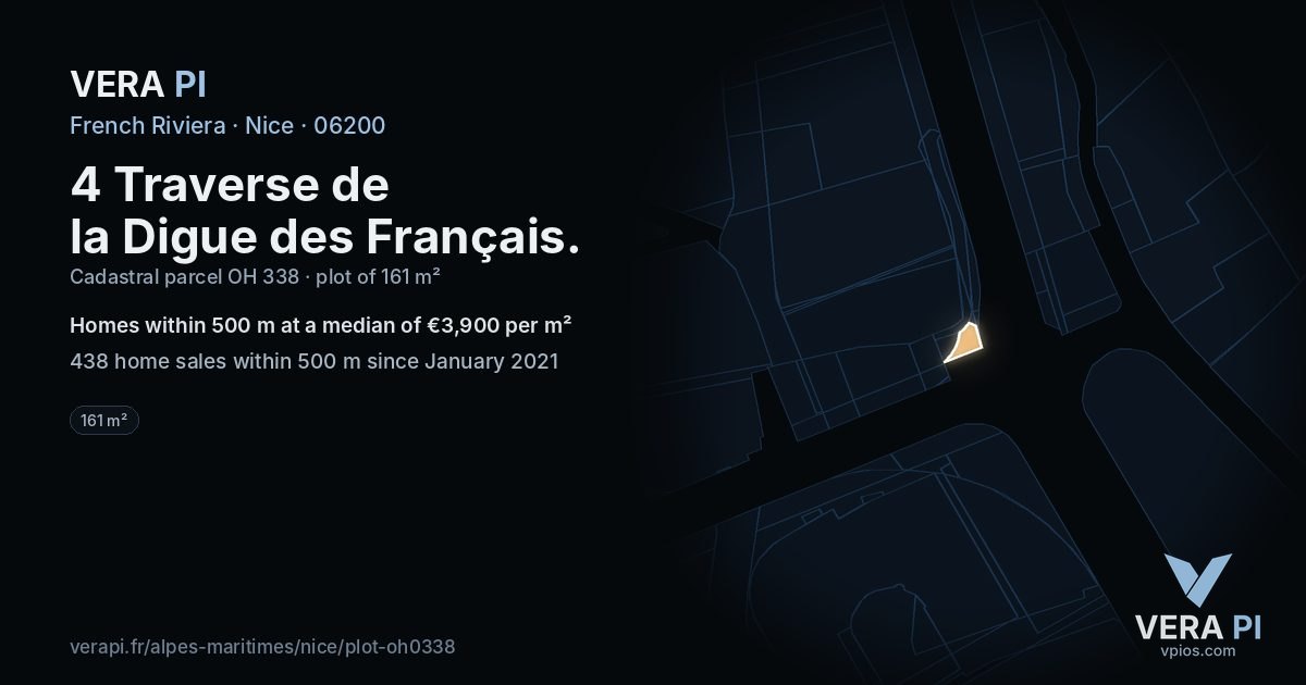 4 Traverse de la Digue des Français, Nice at night – the plot lit, the parcels around coloured by the prices near them