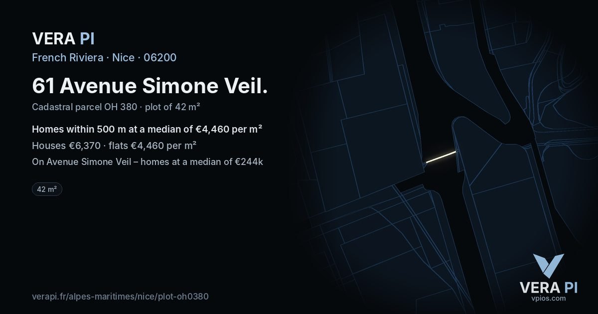 61 Avenue Simone Veil, Nice at night – the plot lit, the parcels around coloured by the prices near them