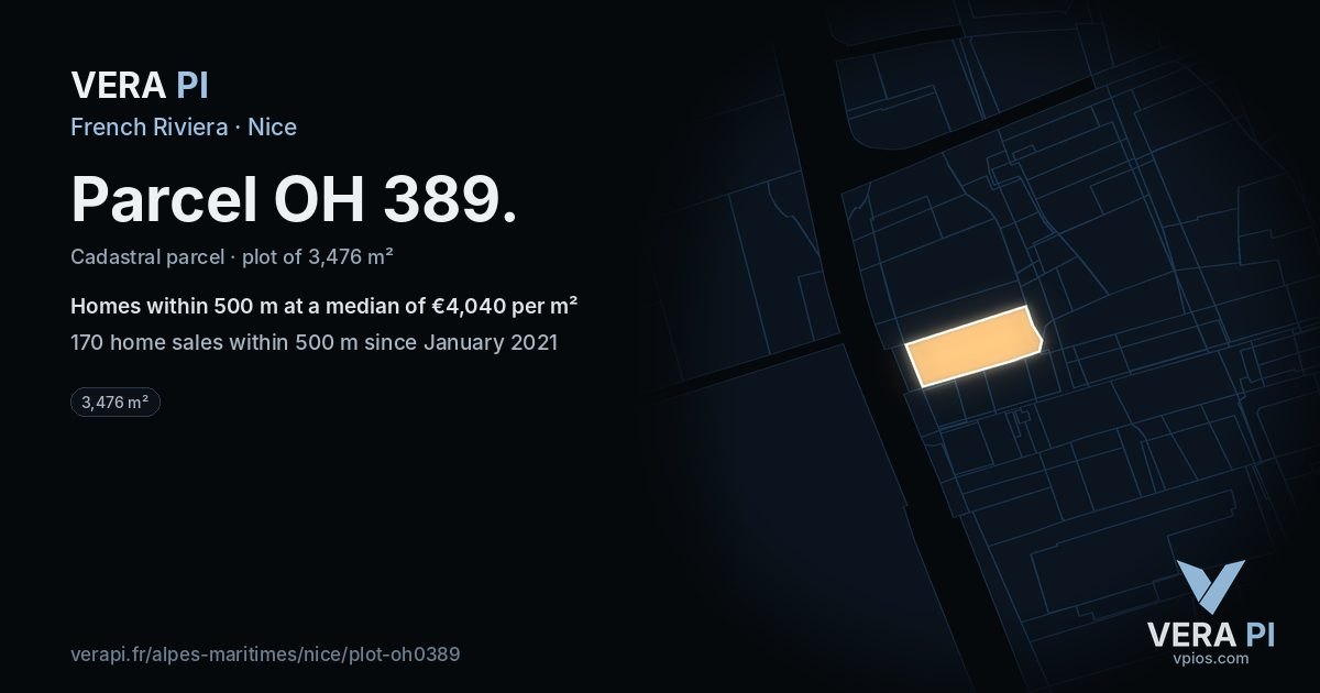 Parcel OH 389, Nice at night – the plot lit, the parcels around coloured by the prices near them