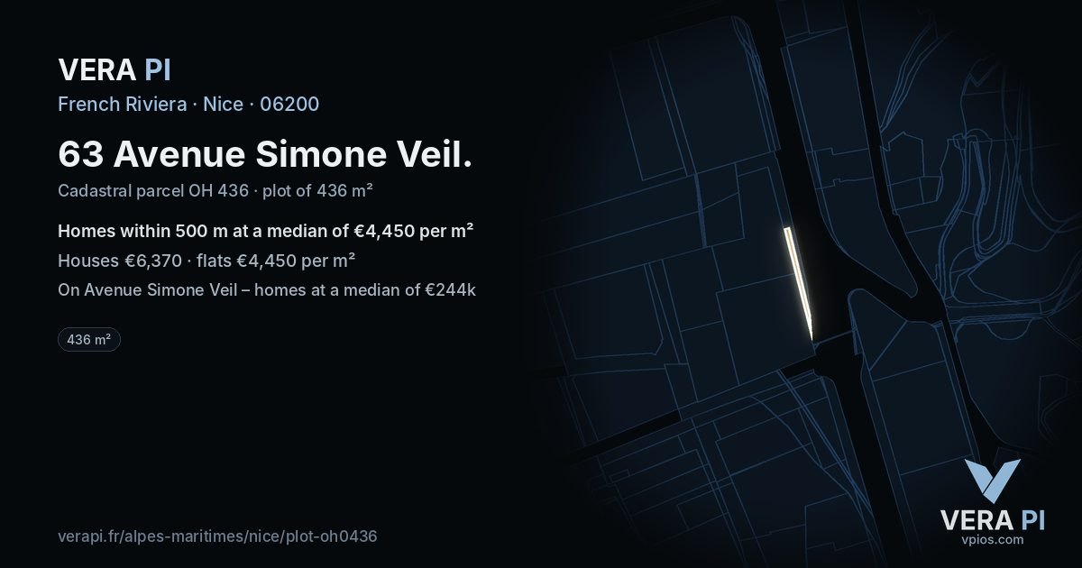 63 Avenue Simone Veil, Nice at night – the plot lit, the parcels around coloured by the prices near them