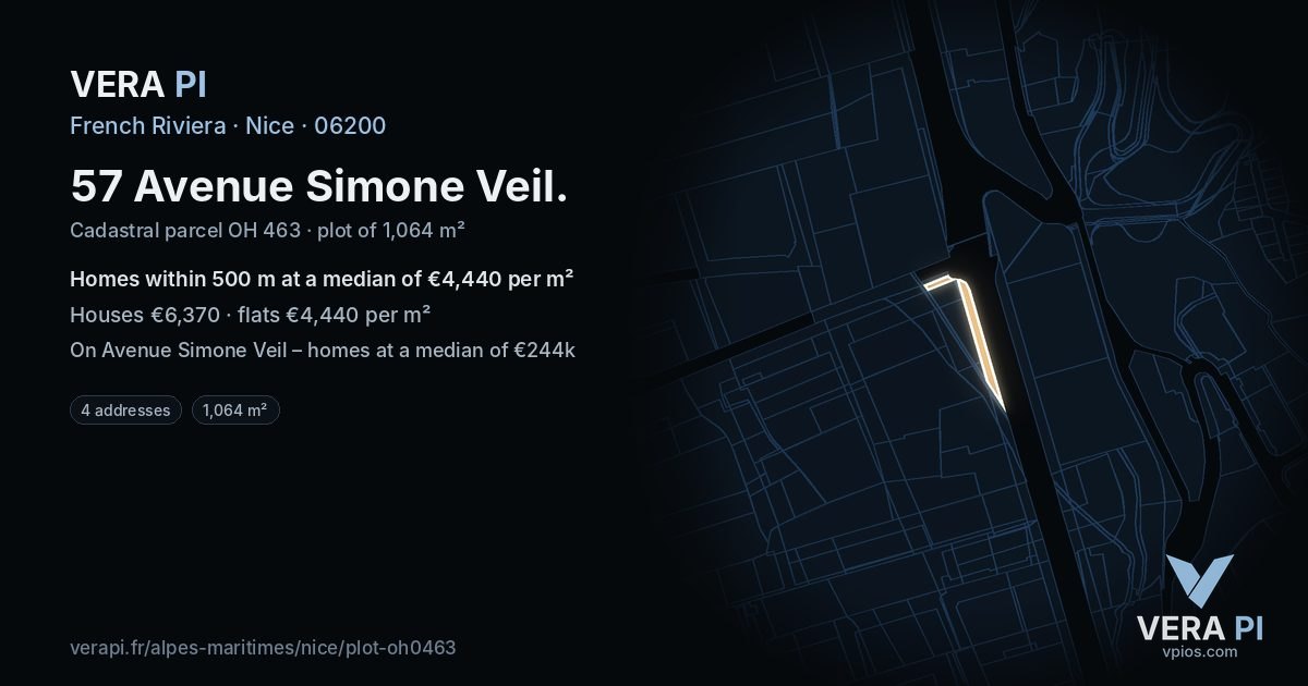 57 Avenue Simone Veil, Nice at night – the plot lit, the parcels around coloured by the prices near them