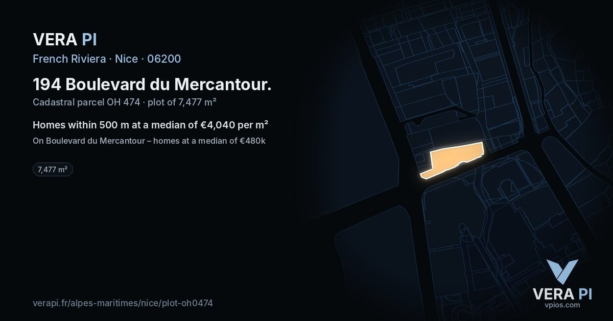 194 Boulevard du Mercantour, Nice at night – the plot lit, the parcels around coloured by the prices near them