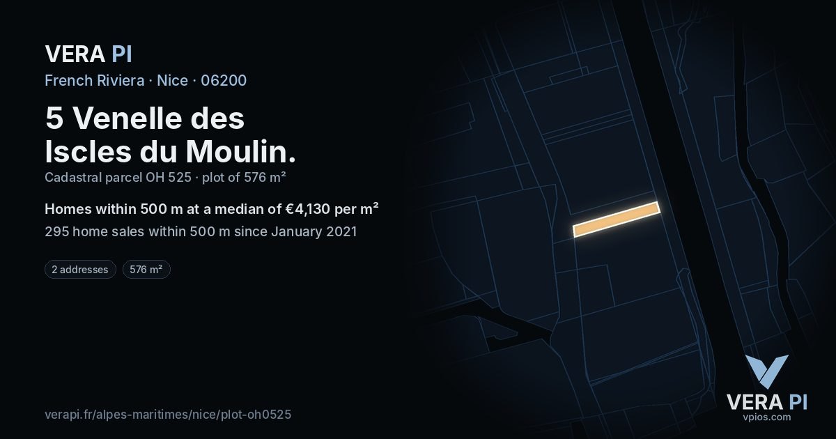 5 Venelle des Iscles du Moulin, Nice at night – the plot lit, the parcels around coloured by the prices near them