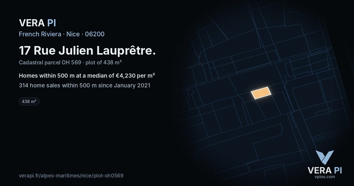 17 Rue Julien Lauprêtre, Nice at night – the plot lit, the parcels around coloured by the prices near them