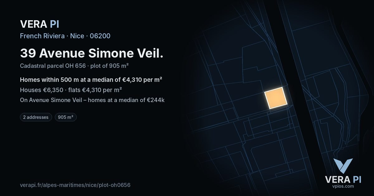 39 Avenue Simone Veil, Nice at night – the plot lit, the parcels around coloured by the prices near them