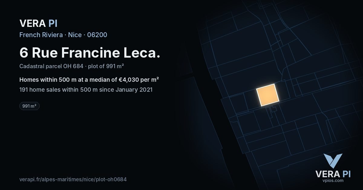 6 Rue Francine Leca, Nice at night – the plot lit, the parcels around coloured by the prices near them
