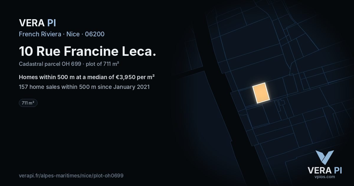 10 Rue Francine Leca, Nice at night – the plot lit, the parcels around coloured by the prices near them