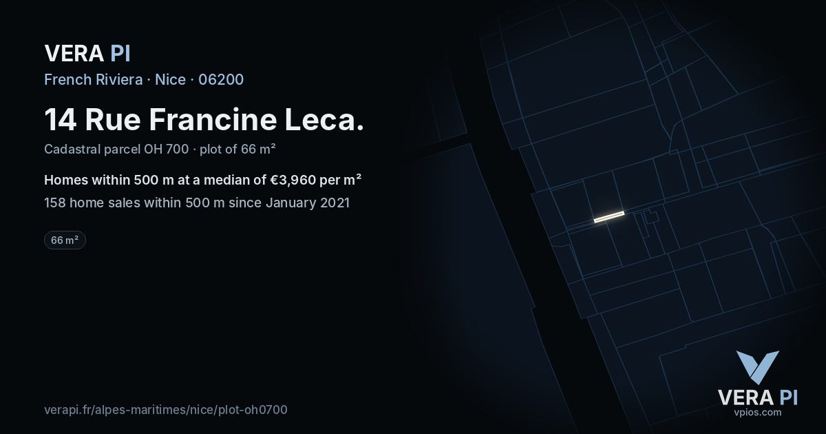 14 Rue Francine Leca, Nice at night – the plot lit, the parcels around coloured by the prices near them