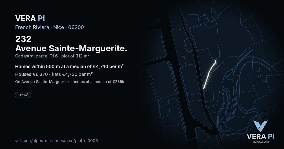 232 Avenue Sainte-Marguerite, Nice at night – the plot lit, the parcels around coloured by the prices near them