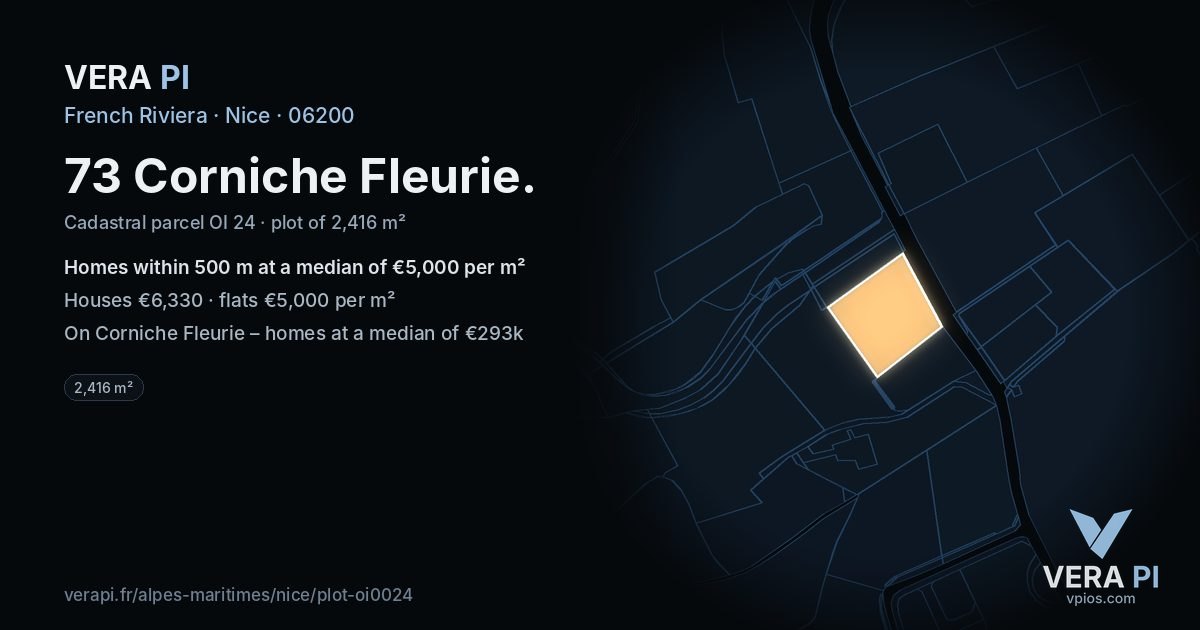 73 Corniche Fleurie, Nice at night – the plot lit, the parcels around coloured by the prices near them
