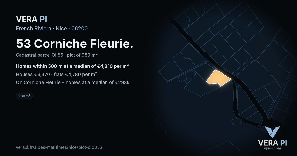 53 Corniche Fleurie, Nice at night – the plot lit, the parcels around coloured by the prices near them