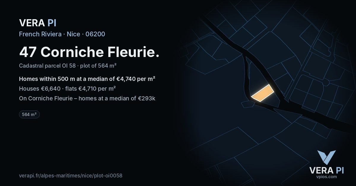 47 Corniche Fleurie, Nice at night – the plot lit, the parcels around coloured by the prices near them