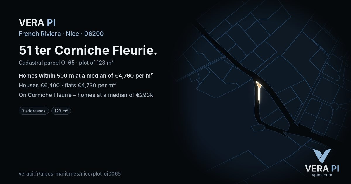 51 ter Corniche Fleurie, Nice at night – the plot lit, the parcels around coloured by the prices near them
