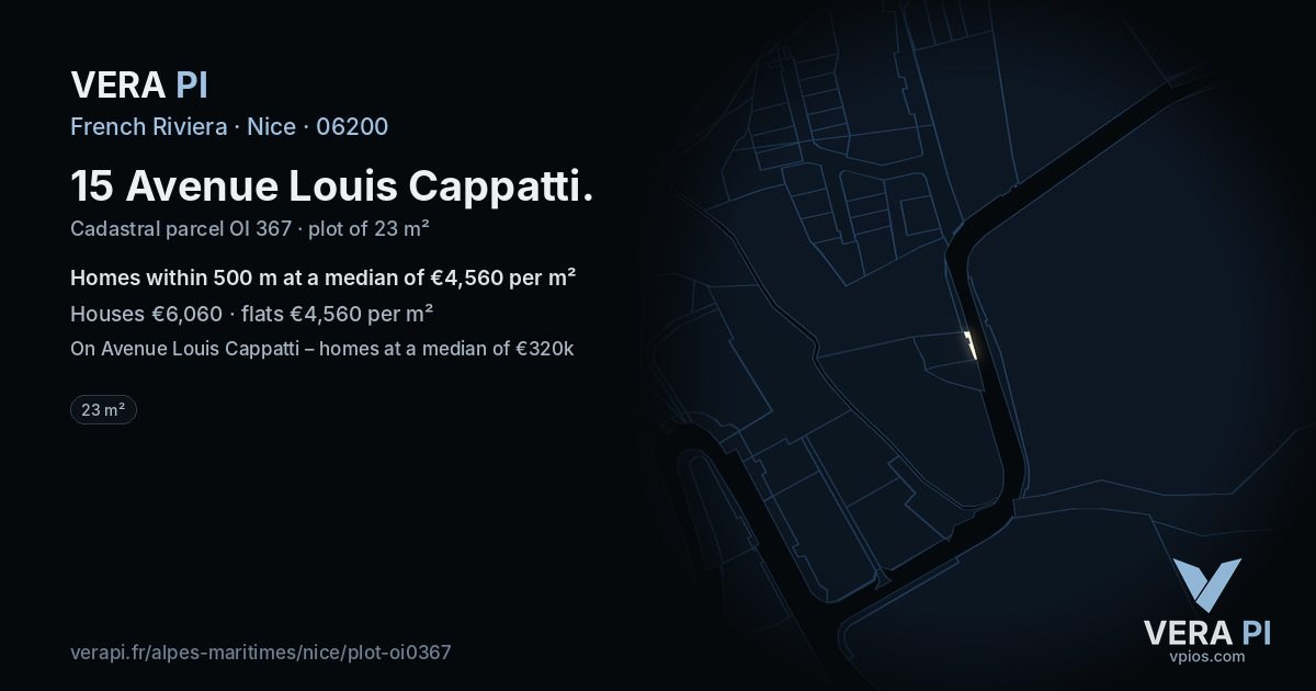 15 Avenue Louis Cappatti, Nice at night – the plot lit, the parcels around coloured by the prices near them