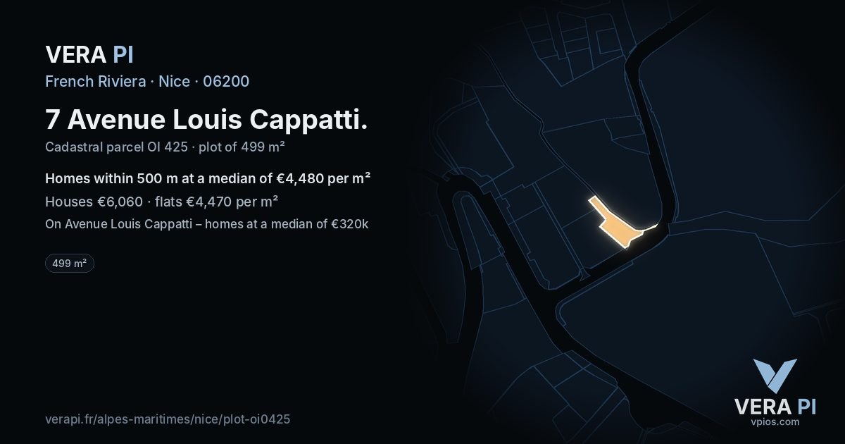 7 Avenue Louis Cappatti, Nice at night – the plot lit, the parcels around coloured by the prices near them