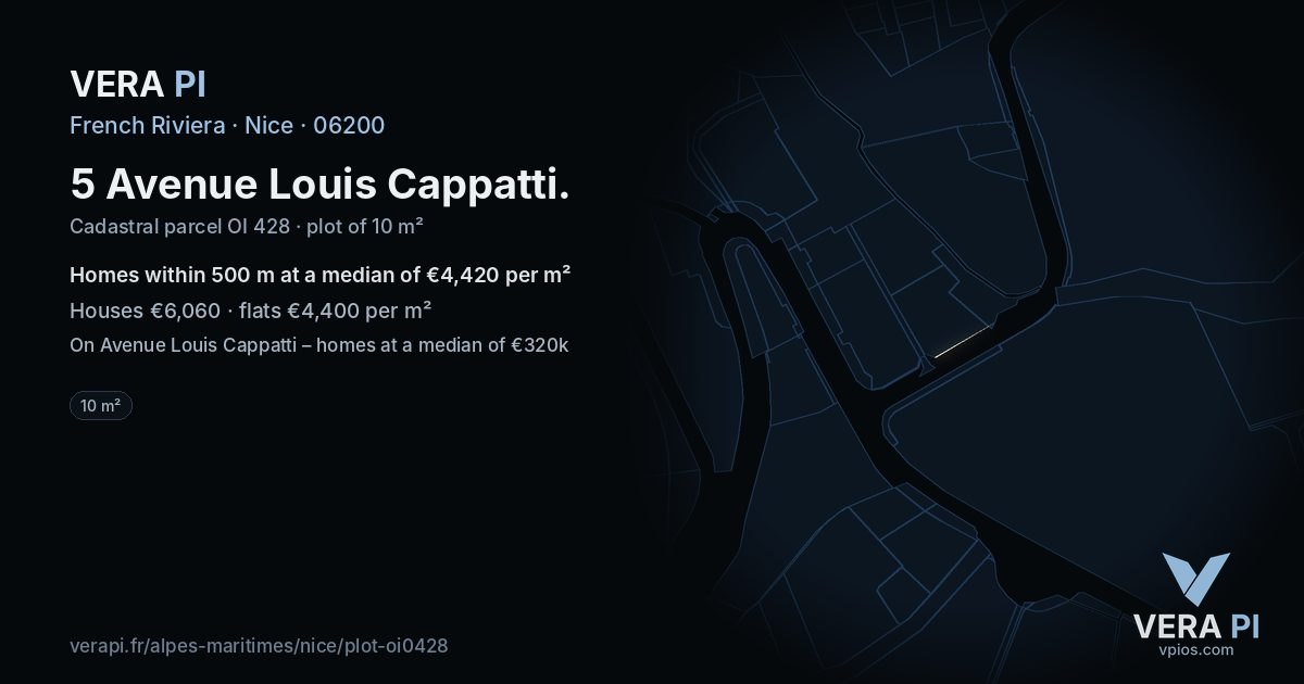5 Avenue Louis Cappatti, Nice at night – the plot lit, the parcels around coloured by the prices near them