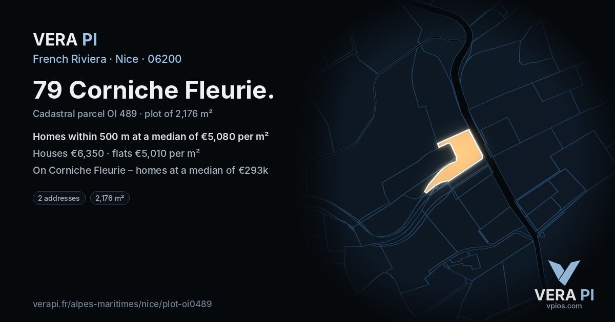 79 Corniche Fleurie, Nice at night – the plot lit, the parcels around coloured by the prices near them
