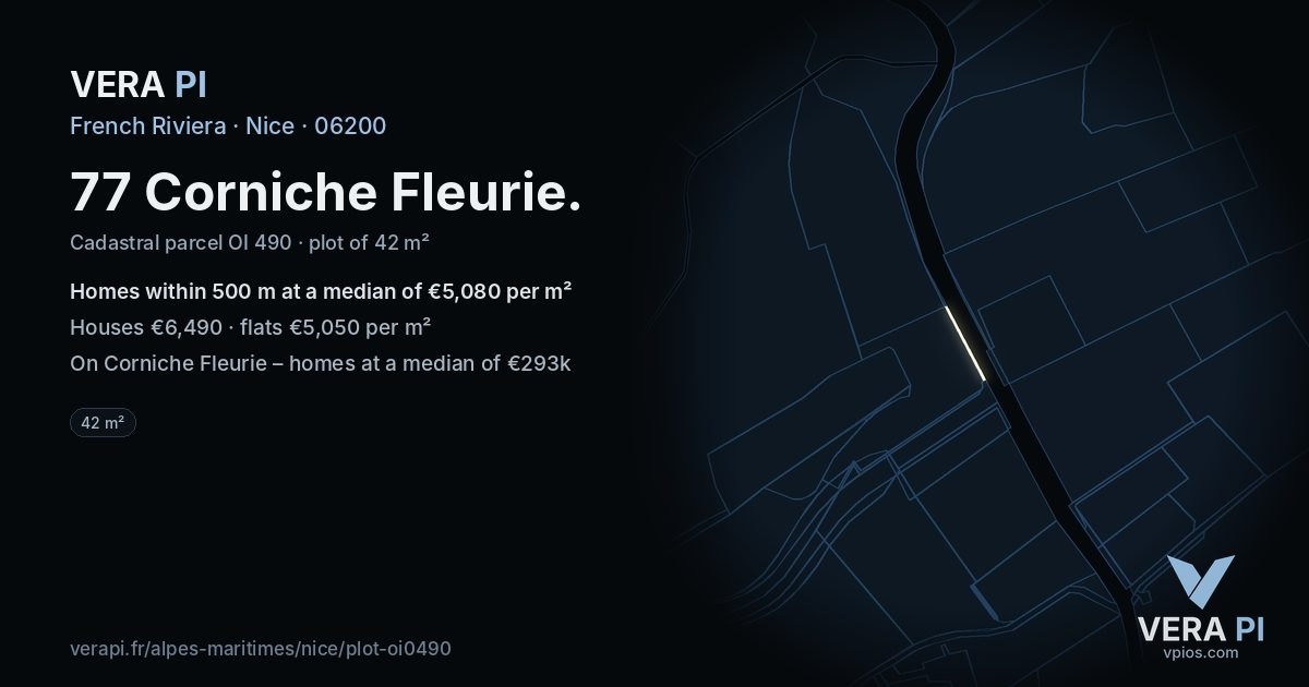 77 Corniche Fleurie, Nice at night – the plot lit, the parcels around coloured by the prices near them