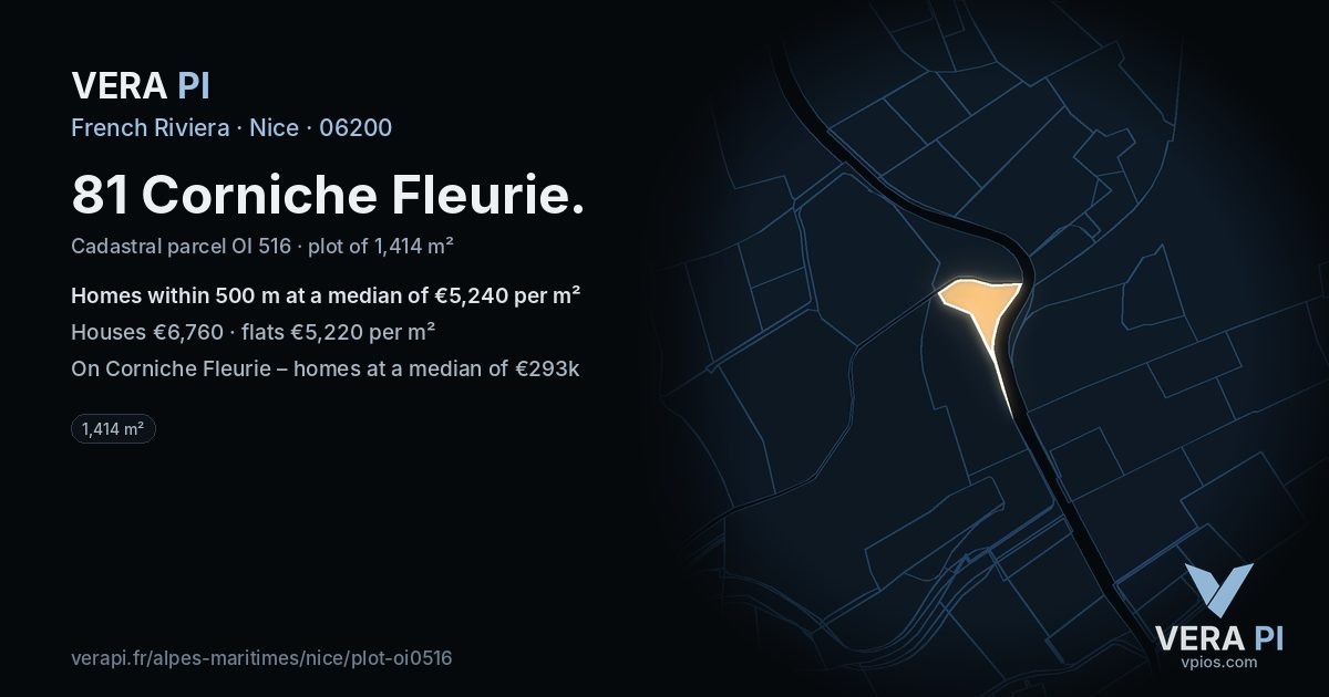 81 Corniche Fleurie, Nice at night – the plot lit, the parcels around coloured by the prices near them