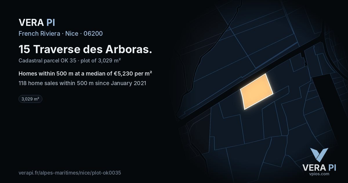 15 Traverse des Arboras, Nice at night – the plot lit, the parcels around coloured by the prices near them