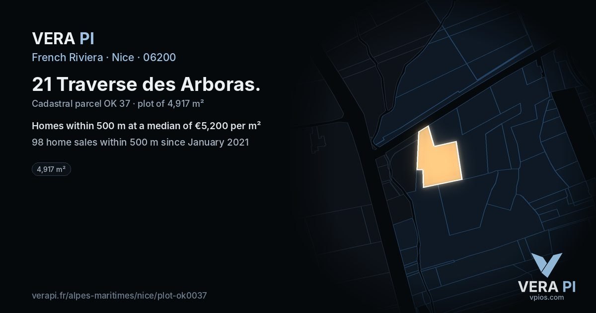 21 Traverse des Arboras, Nice at night – the plot lit, the parcels around coloured by the prices near them