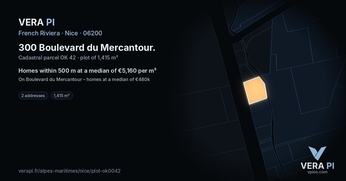 300 Boulevard du Mercantour, Nice at night – the plot lit, the parcels around coloured by the prices near them