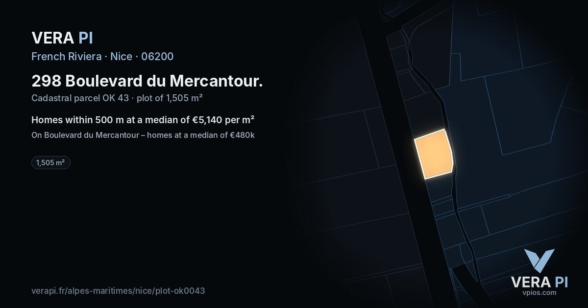 298 Boulevard du Mercantour, Nice at night – the plot lit, the parcels around coloured by the prices near them