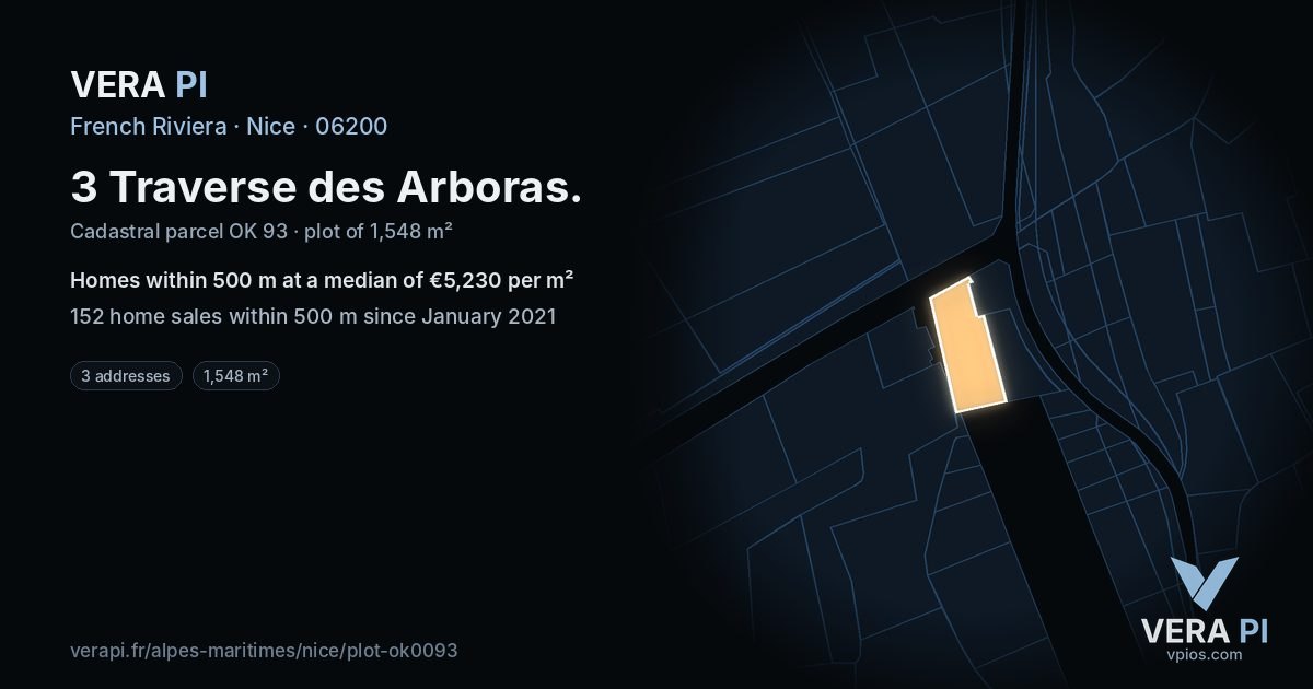 3 Traverse des Arboras, Nice at night – the plot lit, the parcels around coloured by the prices near them