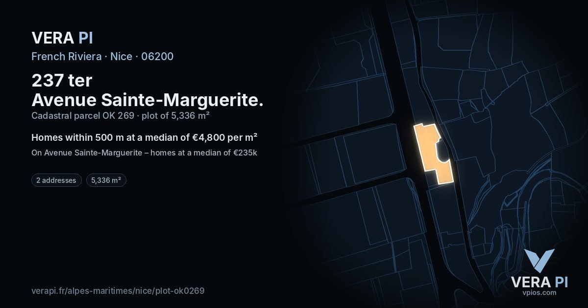 237 ter Avenue Sainte-Marguerite, Nice at night – the plot lit, the parcels around coloured by the prices near them