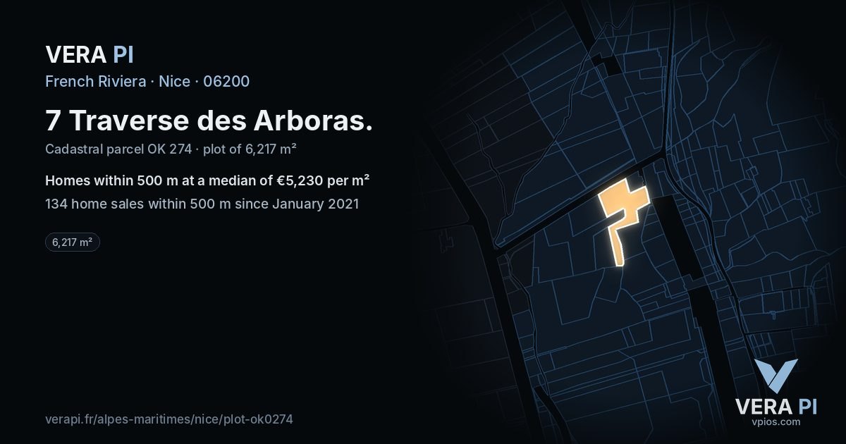7 Traverse des Arboras, Nice at night – the plot lit, the parcels around coloured by the prices near them