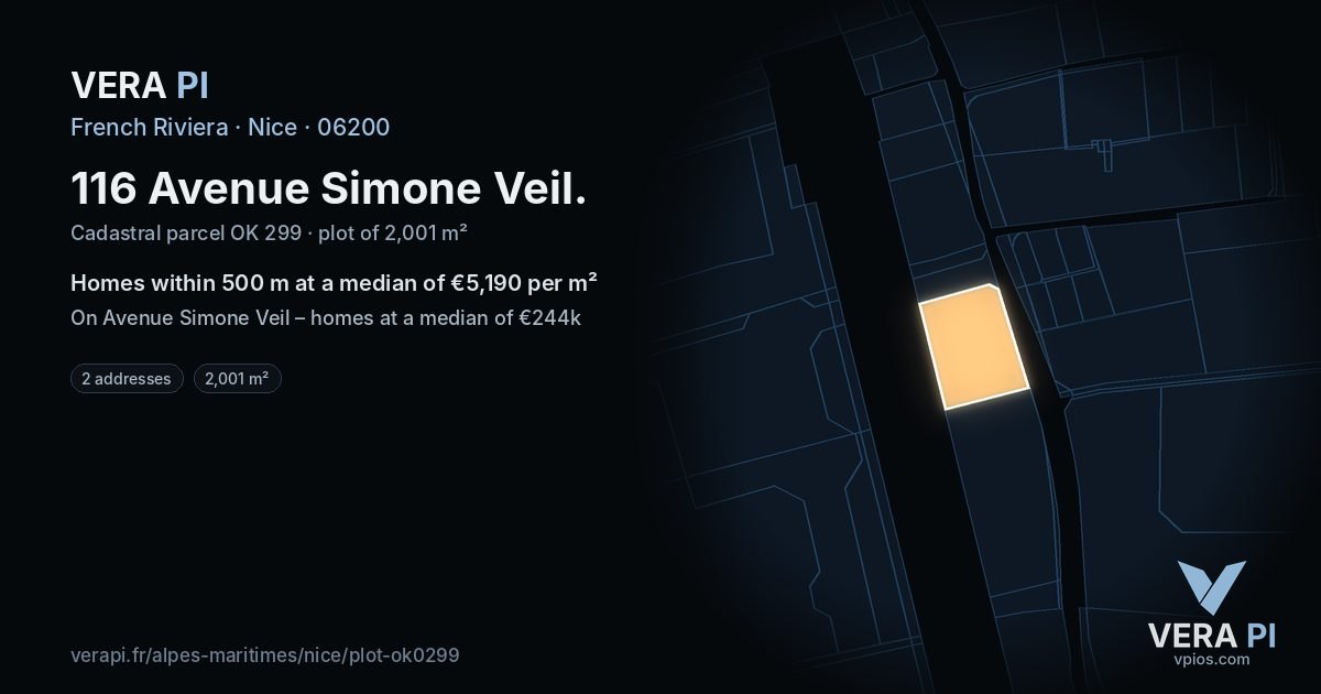 116 Avenue Simone Veil, Nice at night – the plot lit, the parcels around coloured by the prices near them