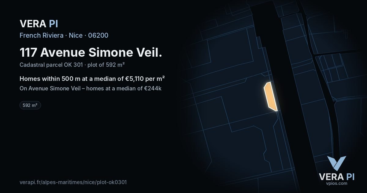 117 Avenue Simone Veil, Nice at night – the plot lit, the parcels around coloured by the prices near them
