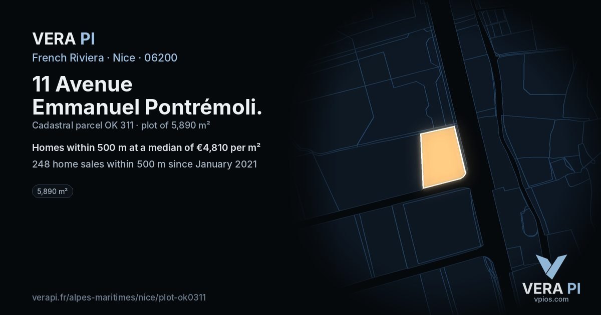 11 Avenue Emmanuel Pontrémoli, Nice at night – the plot lit, the parcels around coloured by the prices near them