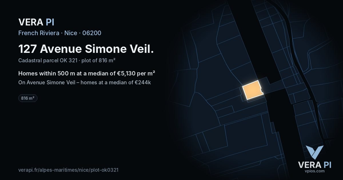 127 Avenue Simone Veil, Nice at night – the plot lit, the parcels around coloured by the prices near them
