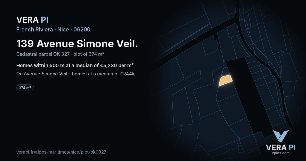 139 Avenue Simone Veil, Nice at night – the plot lit, the parcels around coloured by the prices near them
