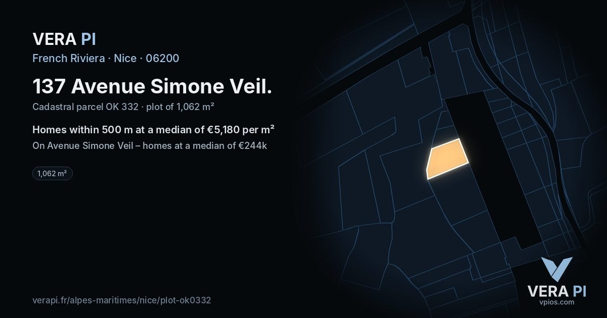 137 Avenue Simone Veil, Nice at night – the plot lit, the parcels around coloured by the prices near them