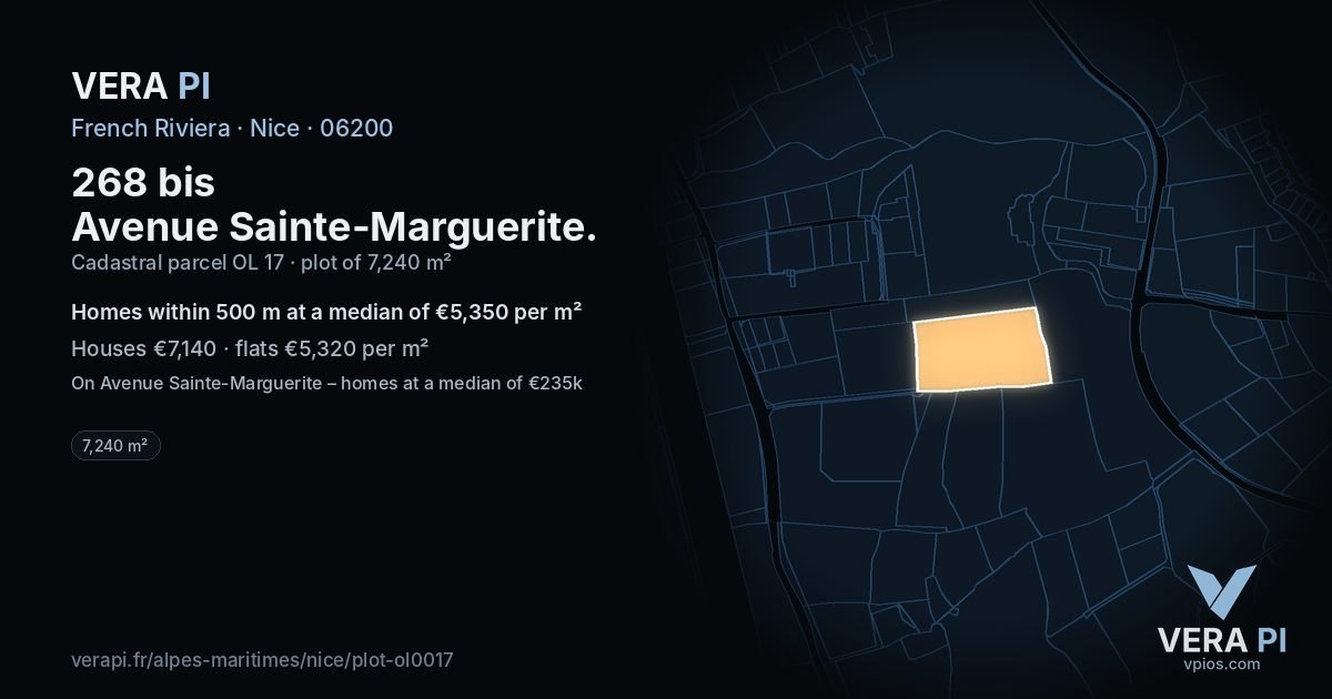 268 bis Avenue Sainte-Marguerite, Nice at night – the plot lit, the parcels around coloured by the prices near them