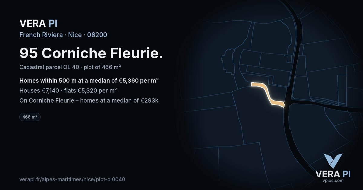95 Corniche Fleurie, Nice at night – the plot lit, the parcels around coloured by the prices near them