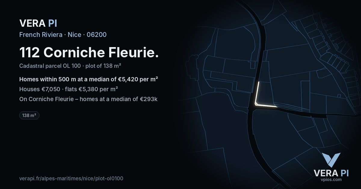 112 Corniche Fleurie, Nice at night – the plot lit, the parcels around coloured by the prices near them
