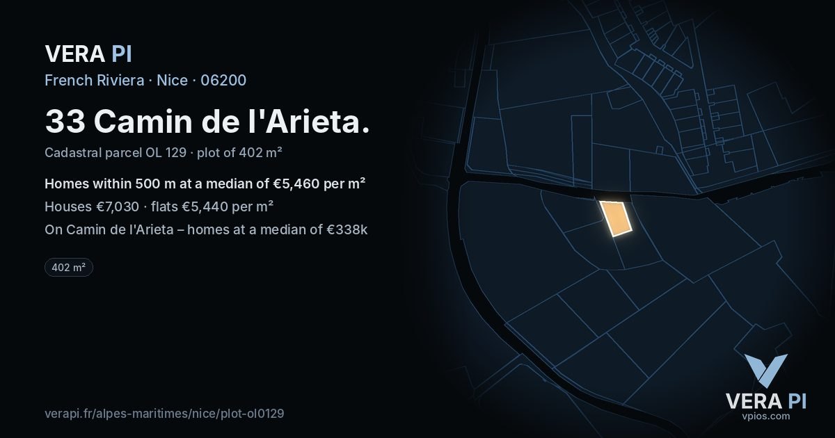 33 Camin de l'Arieta, Nice at night – the plot lit, the parcels around coloured by the prices near them