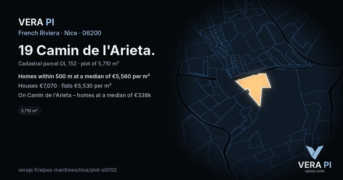 19 Camin de l'Arieta, Nice at night – the plot lit, the parcels around coloured by the prices near them