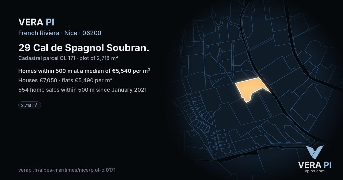 29 Cal de Spagnol Soubran, Nice at night – the plot lit, the parcels around coloured by the prices near them