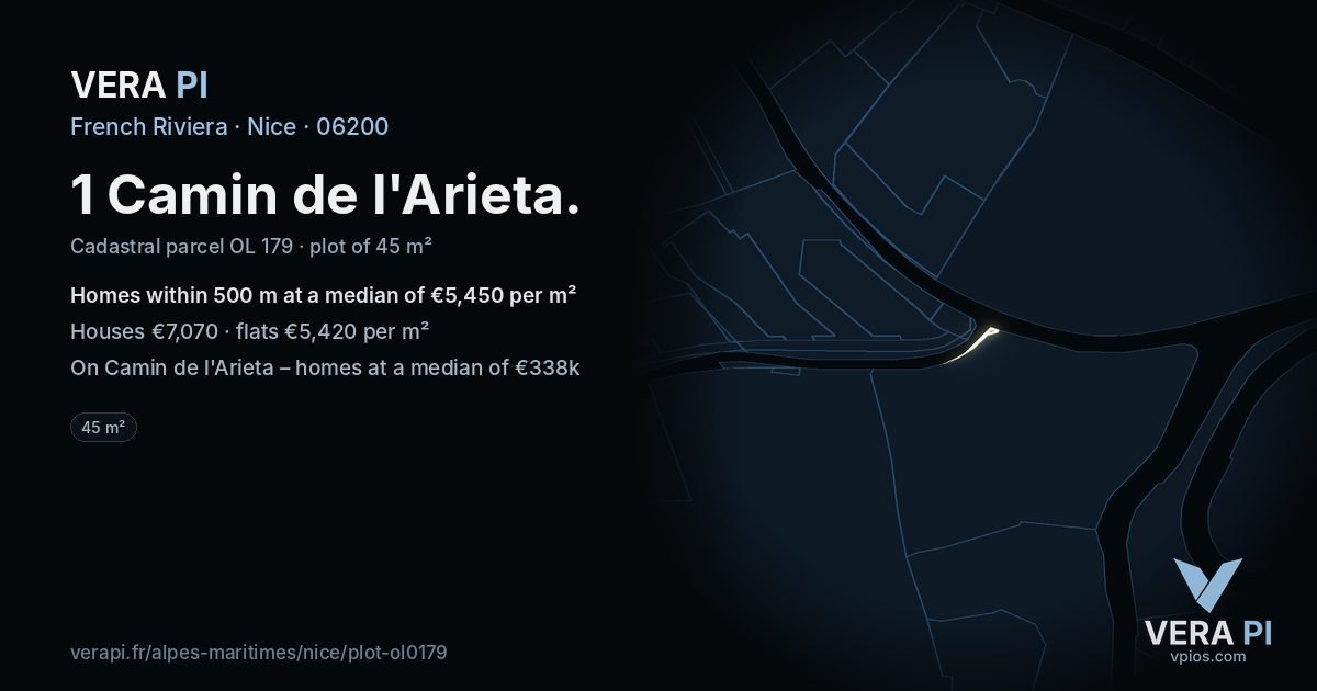 1 Camin de l'Arieta, Nice at night – the plot lit, the parcels around coloured by the prices near them