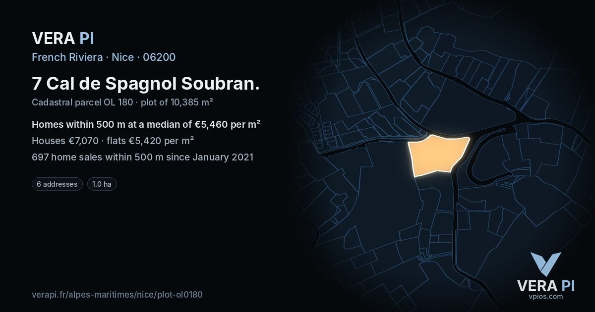 7 Cal de Spagnol Soubran, Nice at night – the plot lit, the parcels around coloured by the prices near them