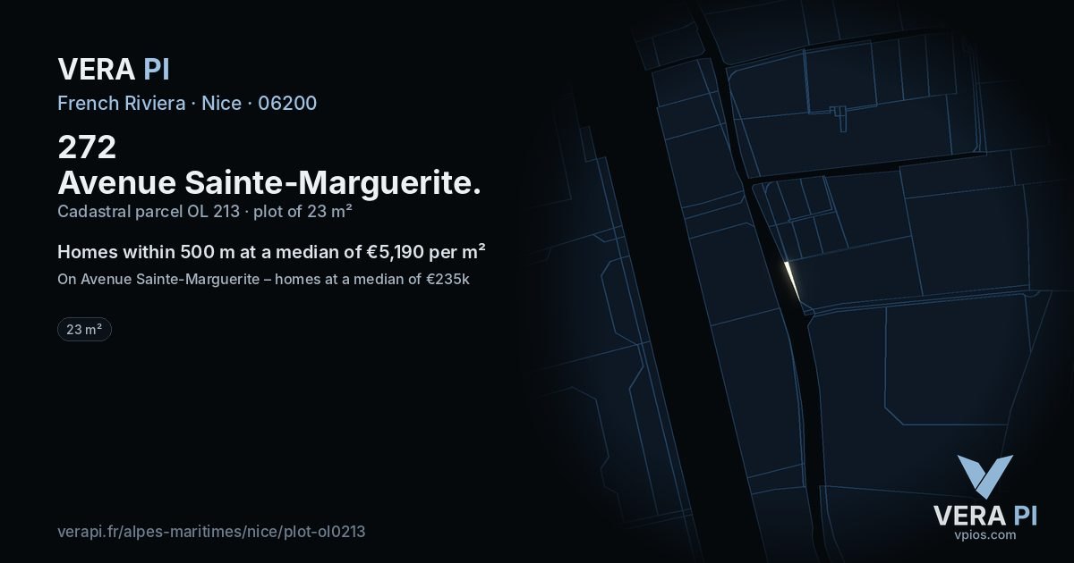 272 Avenue Sainte-Marguerite, Nice at night – the plot lit, the parcels around coloured by the prices near them
