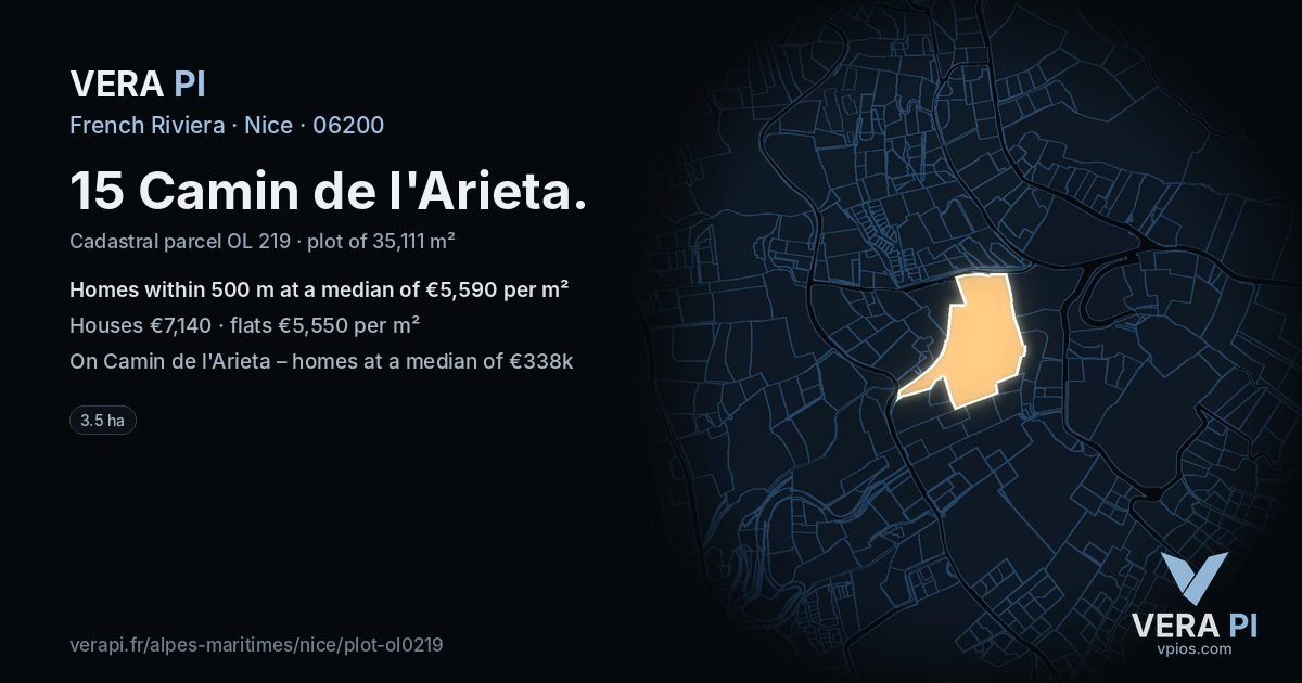 15 Camin de l'Arieta, Nice at night – the plot lit, the parcels around coloured by the prices near them