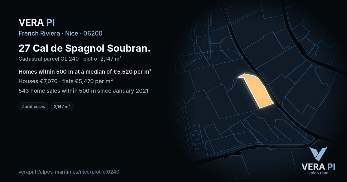 27 Cal de Spagnol Soubran, Nice at night – the plot lit, the parcels around coloured by the prices near them